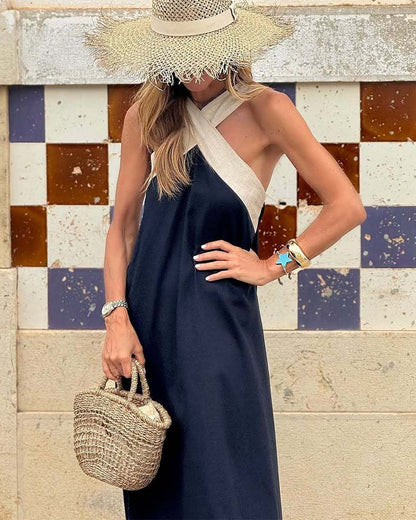 Sierra | Elegant Open-Back Dress with Stylish Crossover Neckline