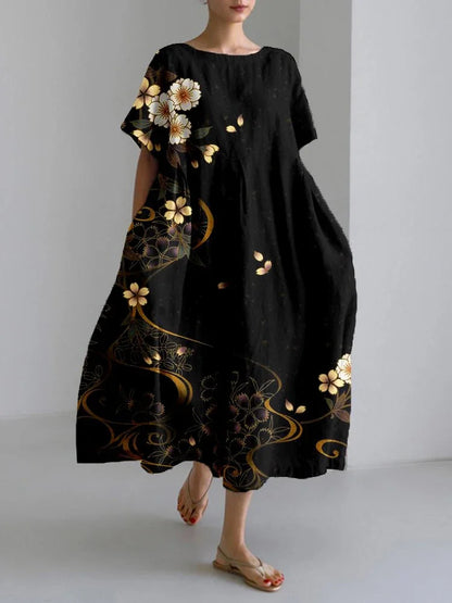 Vintage Floral Print Loose Maxi Dress