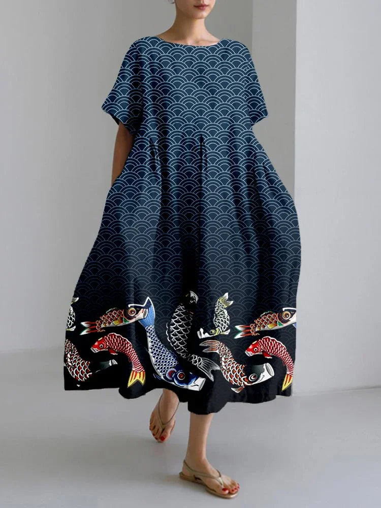 Vintage Floral Print Loose Maxi Dress